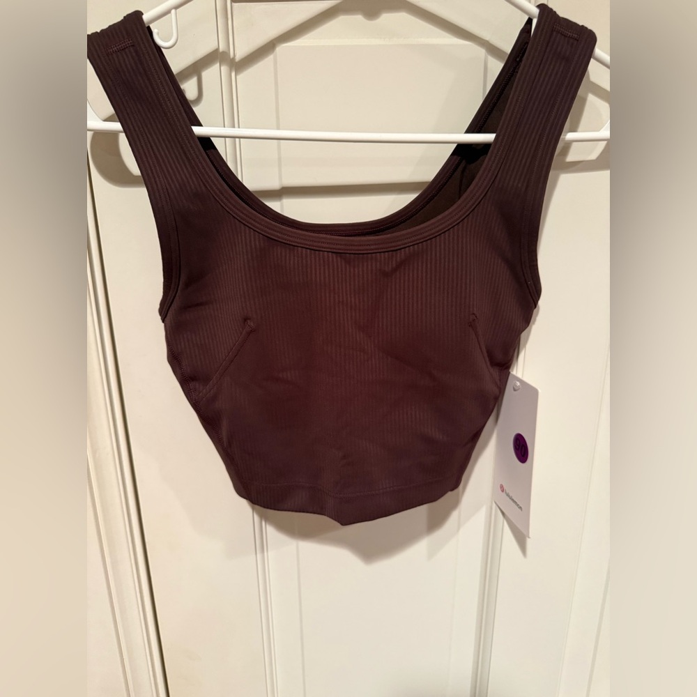 NWT lululemon Ribbed Wunder Train Scoop Neck Cropped Tank Size 2 Espresso Brown